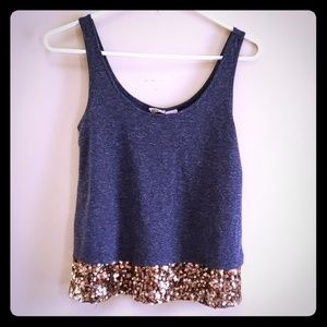 Heather Blue/Gray Tank with Gold Sequin Trim